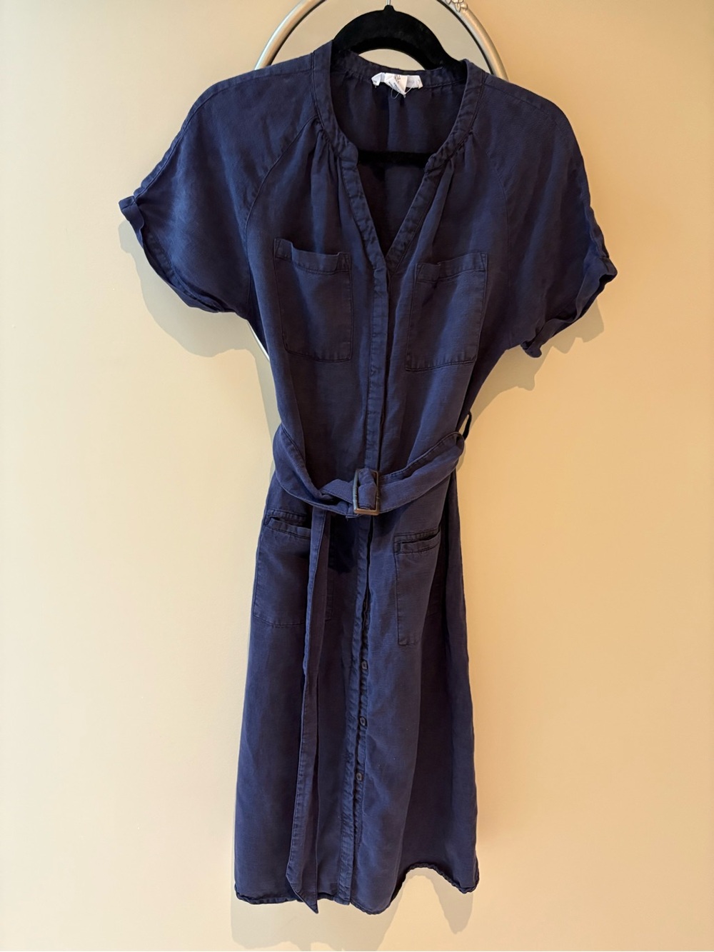 Lucky Brand Classic Navy Shirt Dress with Belt Linen Blend Small